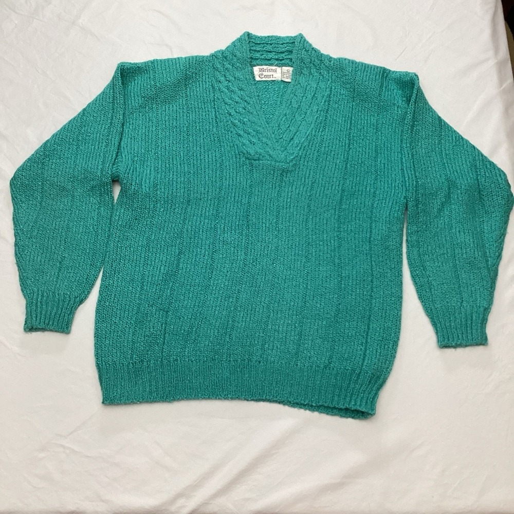 VTG Bristol Court Women's Large Teal V-Neck Sweater Super Soft